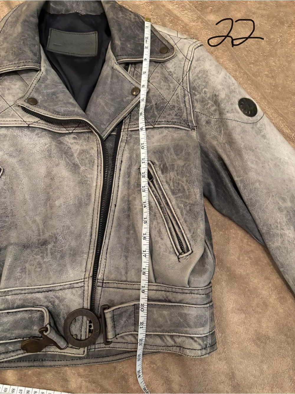 Vintage 90’s Schuh Distressed Gray Leather Motorcycle Jacket Size XS - Picture 14 of 16